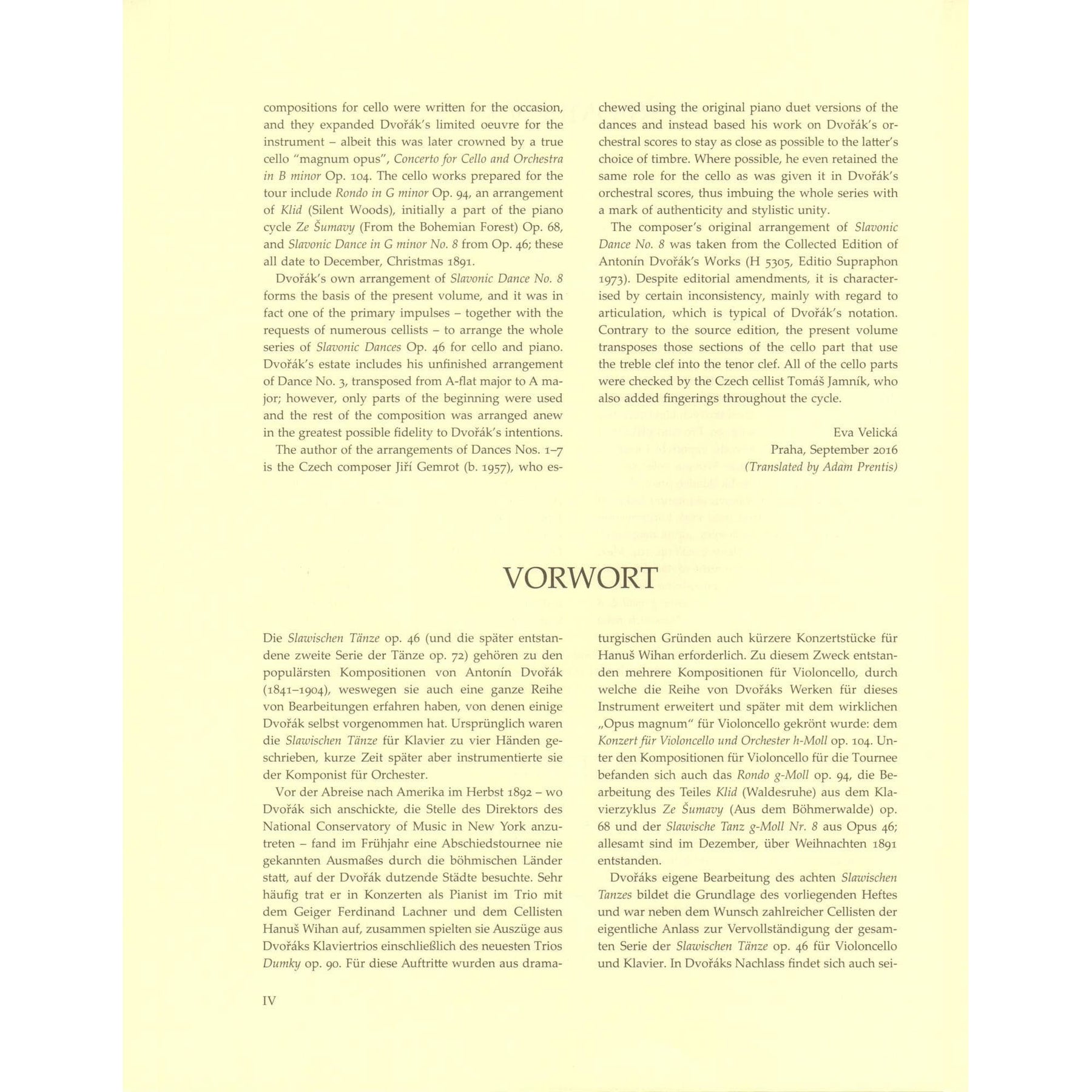 Dvorak, Antonin - Slavonic Dances, Op. 46 - arranged by J. Gemrot - for Cello and Piano - Barenreiter