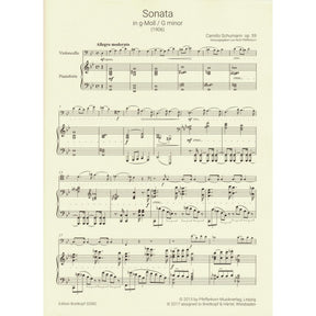 Schumann, Camillo - Sonata No. 1 in G minor, Op. 59 - for Cello and Piano - Breitkopf & Hartel URTEXT
