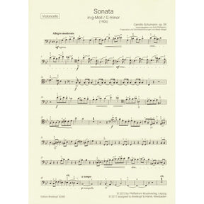 Schumann, Camillo - Sonata No. 1 in G minor, Op. 59 - for Cello and Piano - Breitkopf & Hartel URTEXT