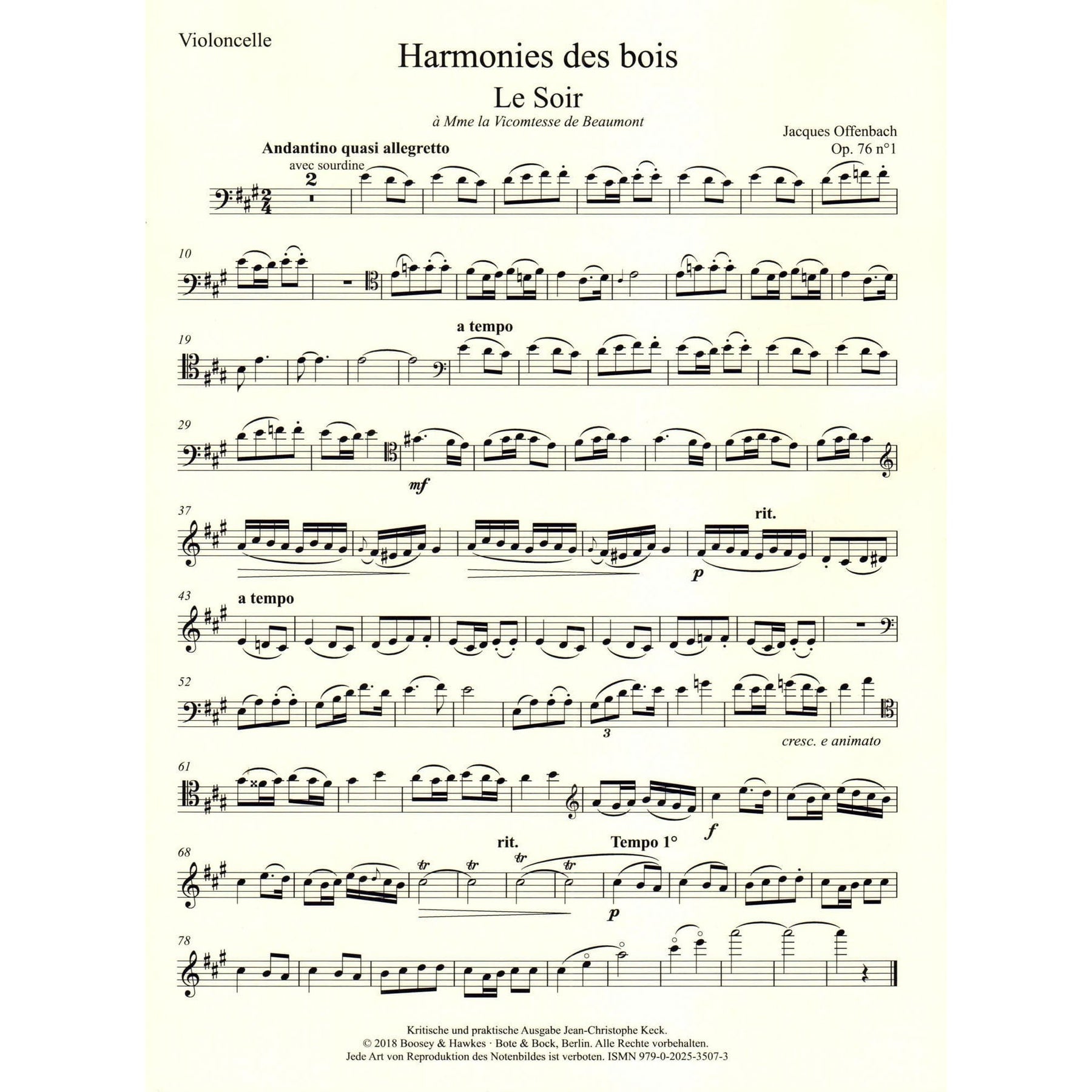 Offenbach, Jacques - Harmonies des bois - for Cello and Piano - edited by Keck - Boosey & Hawkes