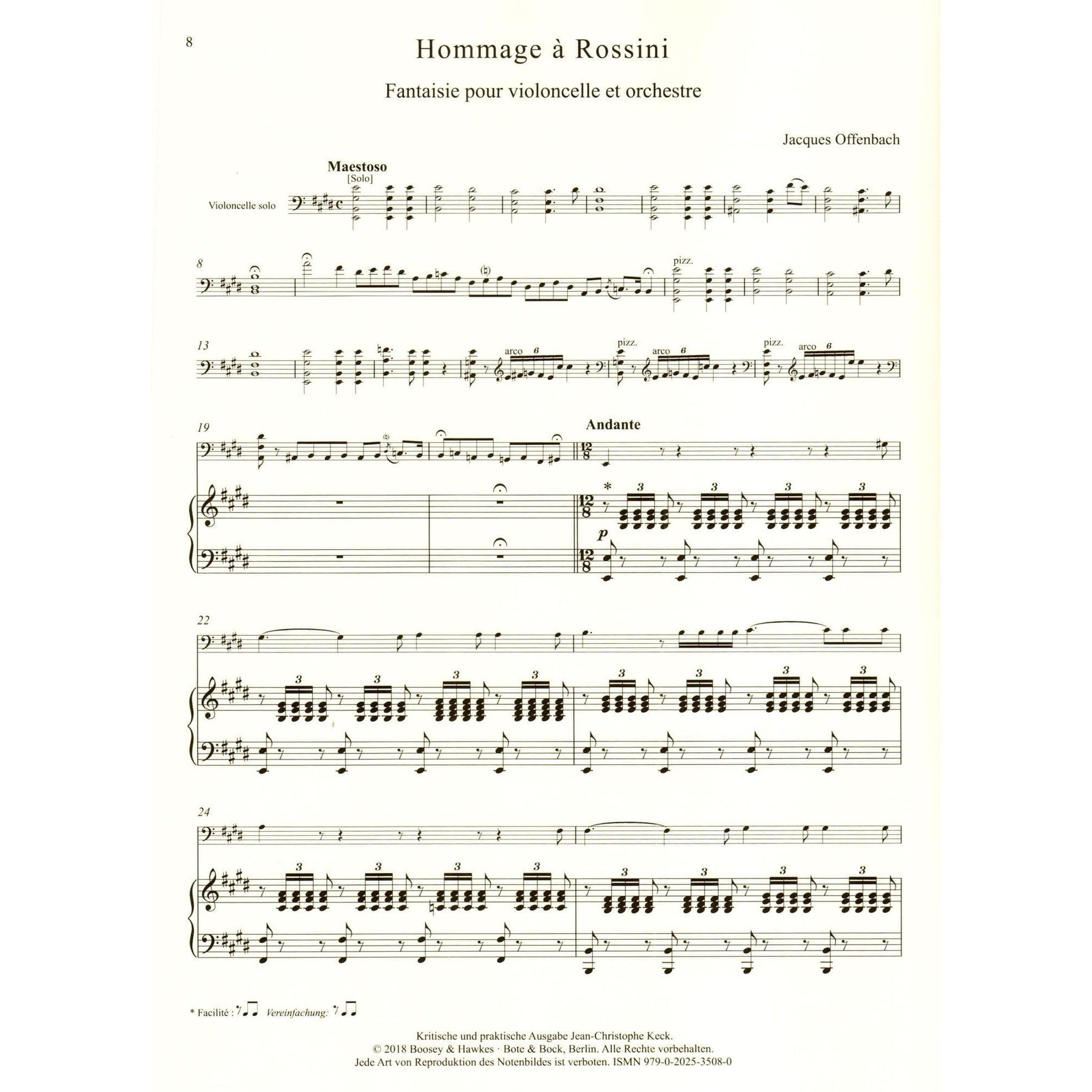 Offenbach, Jacques - Hommage a Rossini - for Cello and Piano - edited by Keck - Boosey & Hawkes