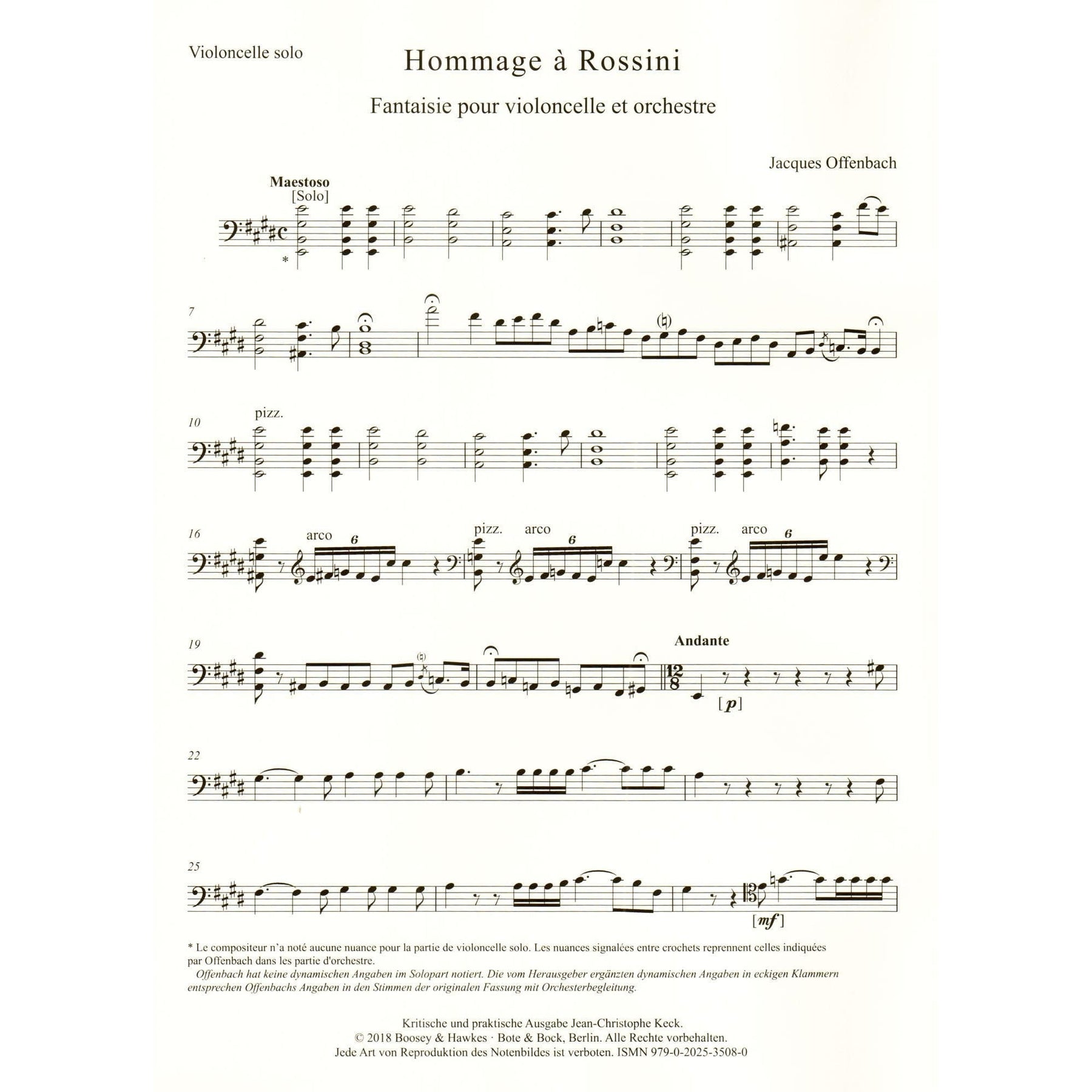 Offenbach, Jacques - Hommage a Rossini - for Cello and Piano - edited by Keck - Boosey & Hawkes