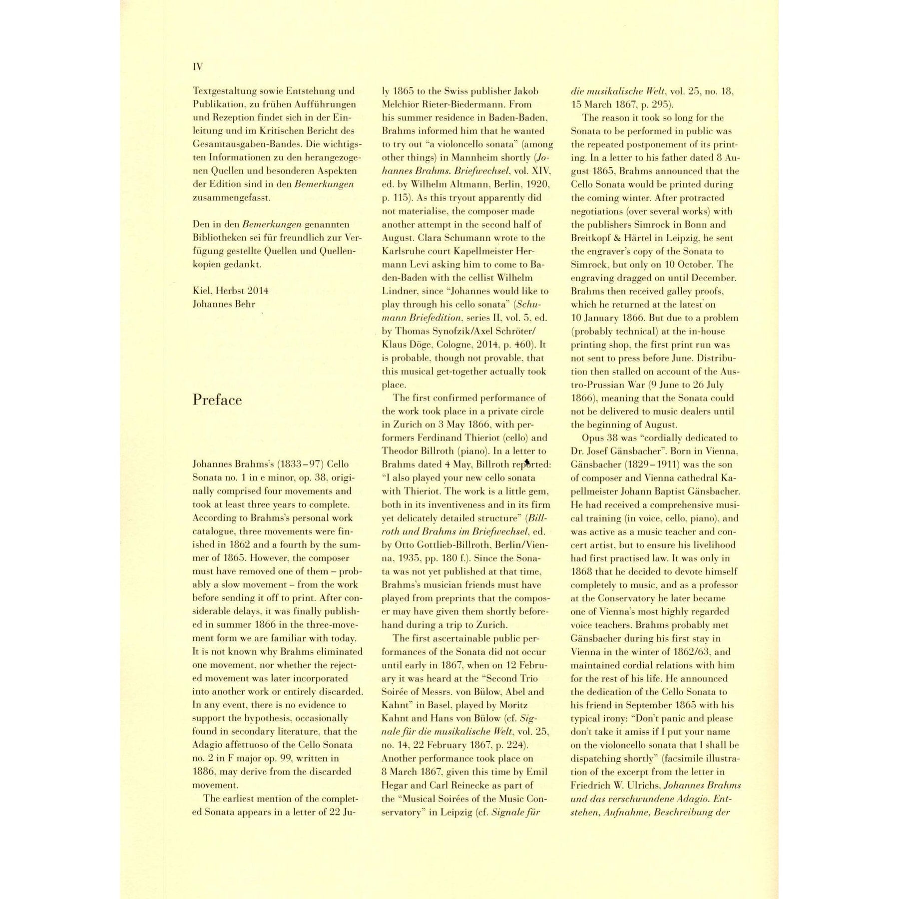 Brahms, Johannes - Sonata No 1 in e minor Op 38 for Cello and Piano - Henle Verlag URTEXT Edition