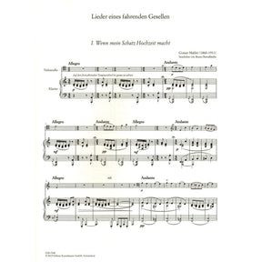 Mahler, G. - Lieder eines fahrenden Gesellen ("Songs of Wayfarer") - for Cello and Piano - arranged by Bruno Borralhinho - Edition Kunzelmann