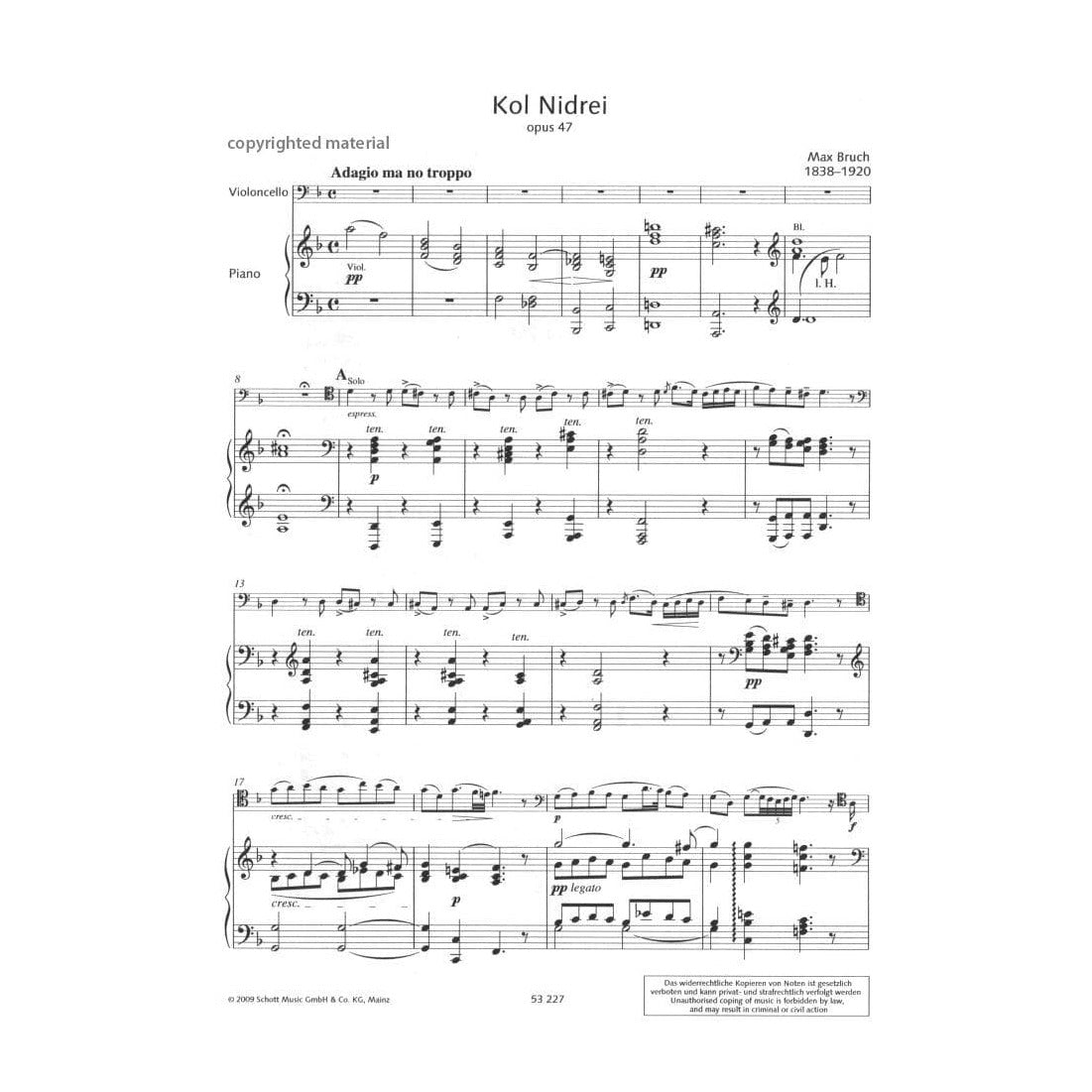 Kol Nidrei, Op 47 - Bruch, Max - Cello and Piano - edited by Kliegel - Schott