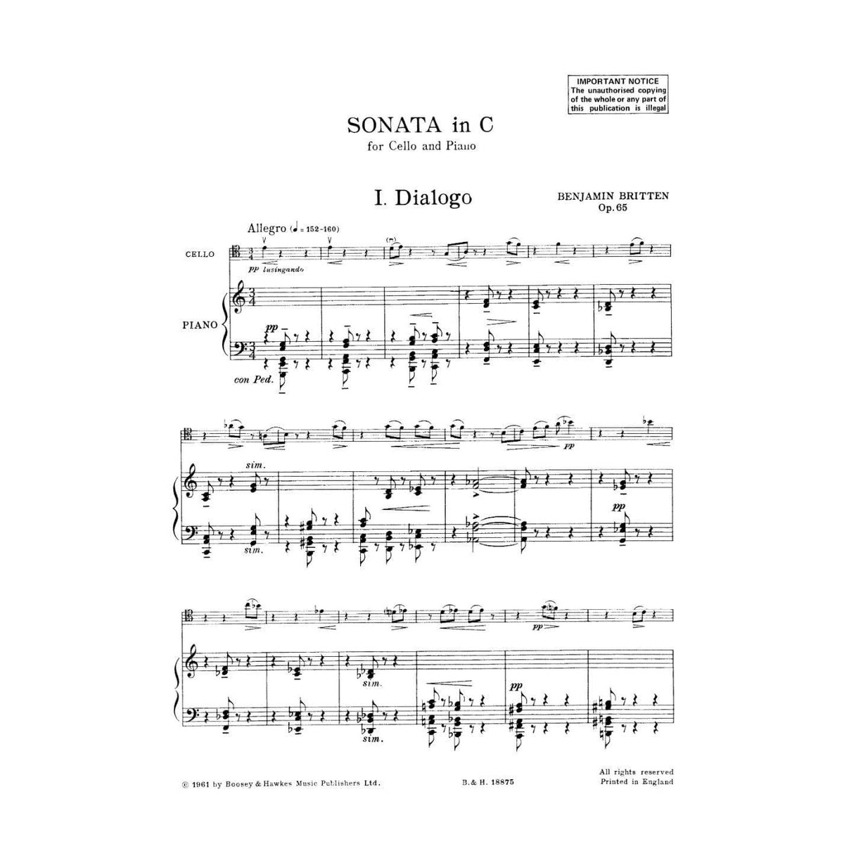 Britten, Benjamin - Sonata Op 65 for Cello and Piano - Boosey & Hawkes Edition