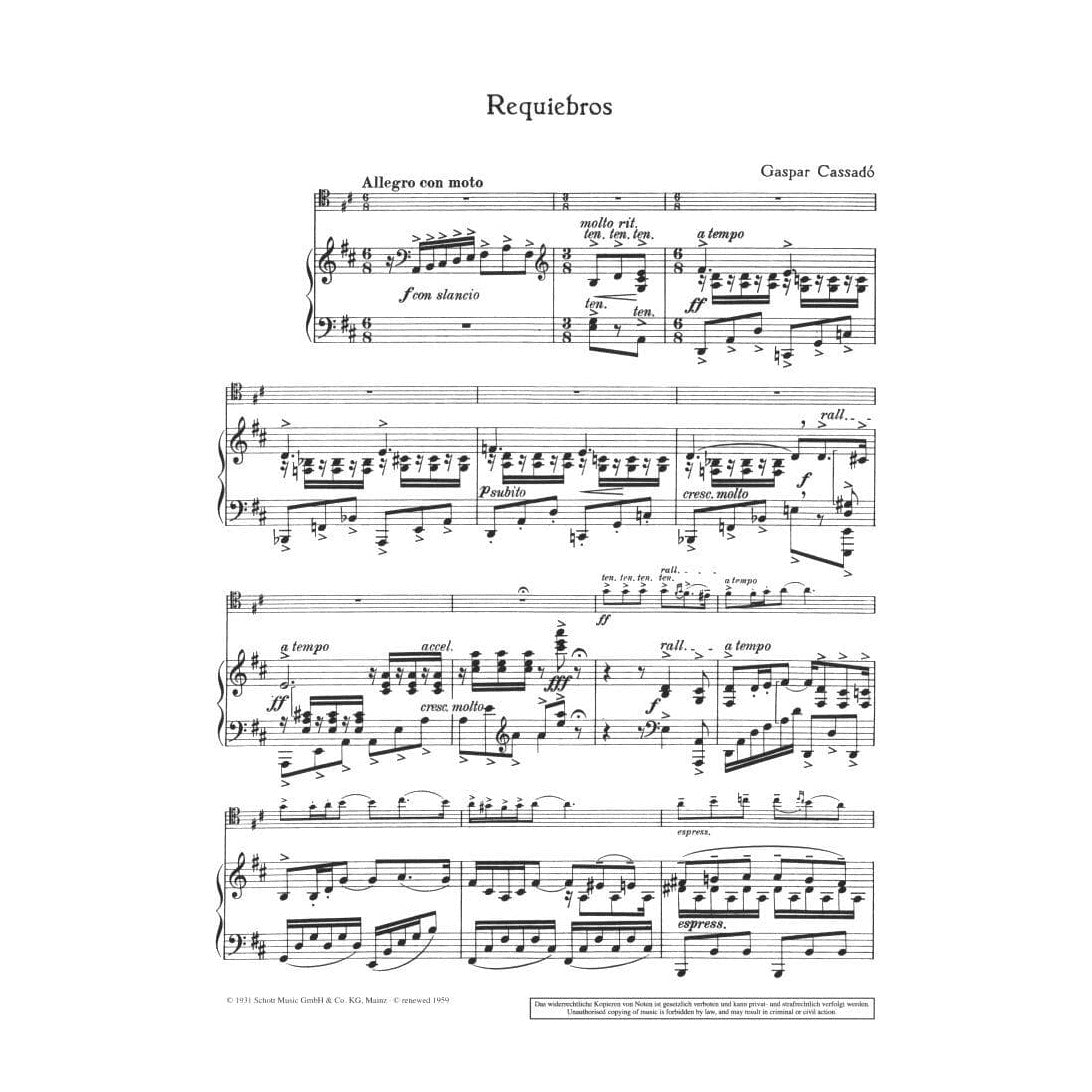 Requiebros - Cassado, Gaspar - Cello and Piano - Schott