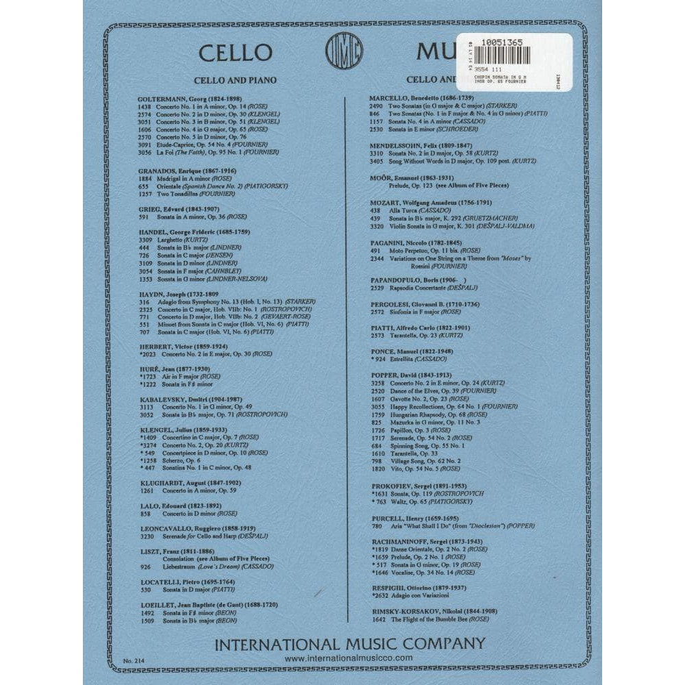 Cello Sonata in G Minor, Op 65 - Chopin, Frederic - Cello and Piano - edited by Fournier - International Music Company