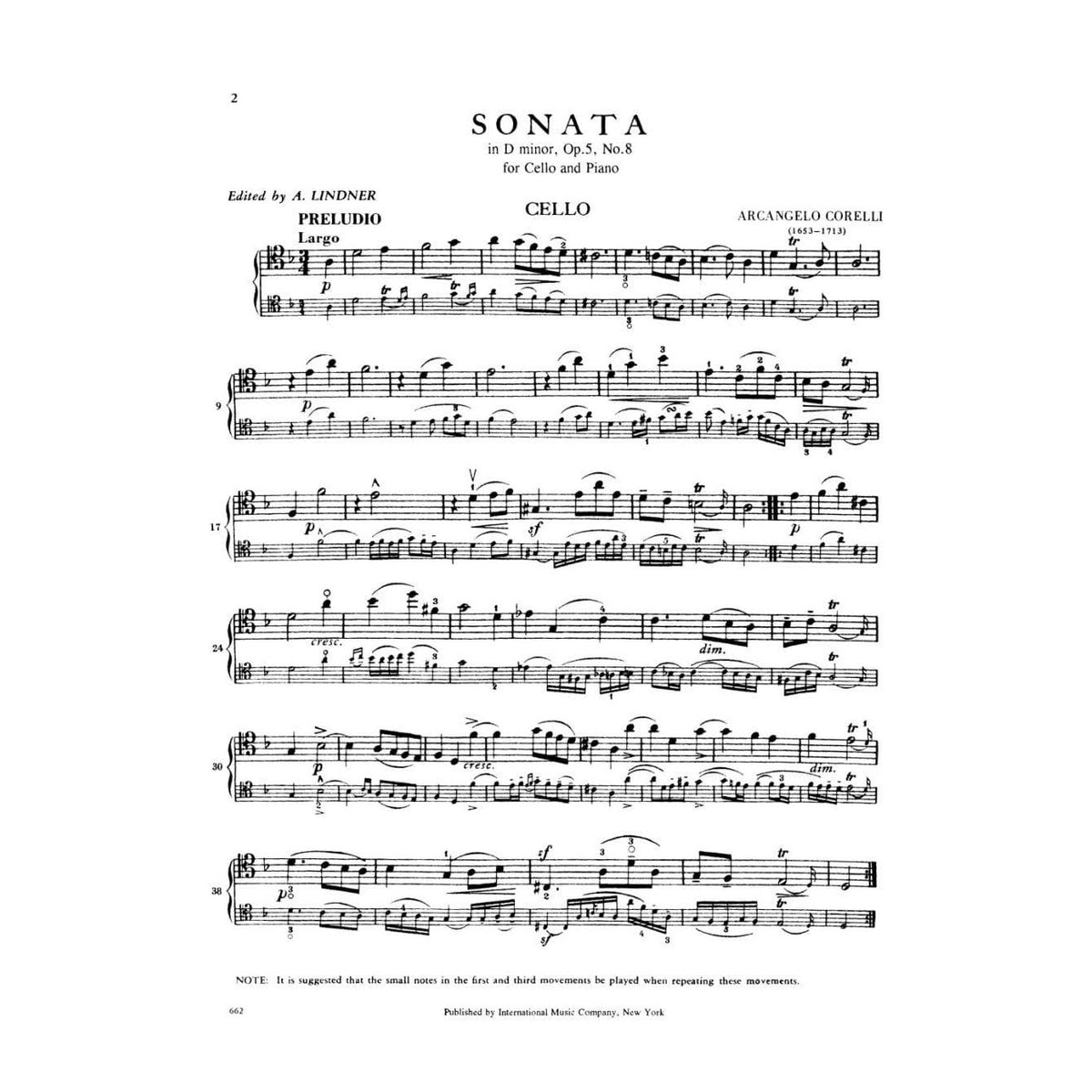 Corelli, Arcangelo - Sonata In D Minor Op 5 No 8 - International Edition