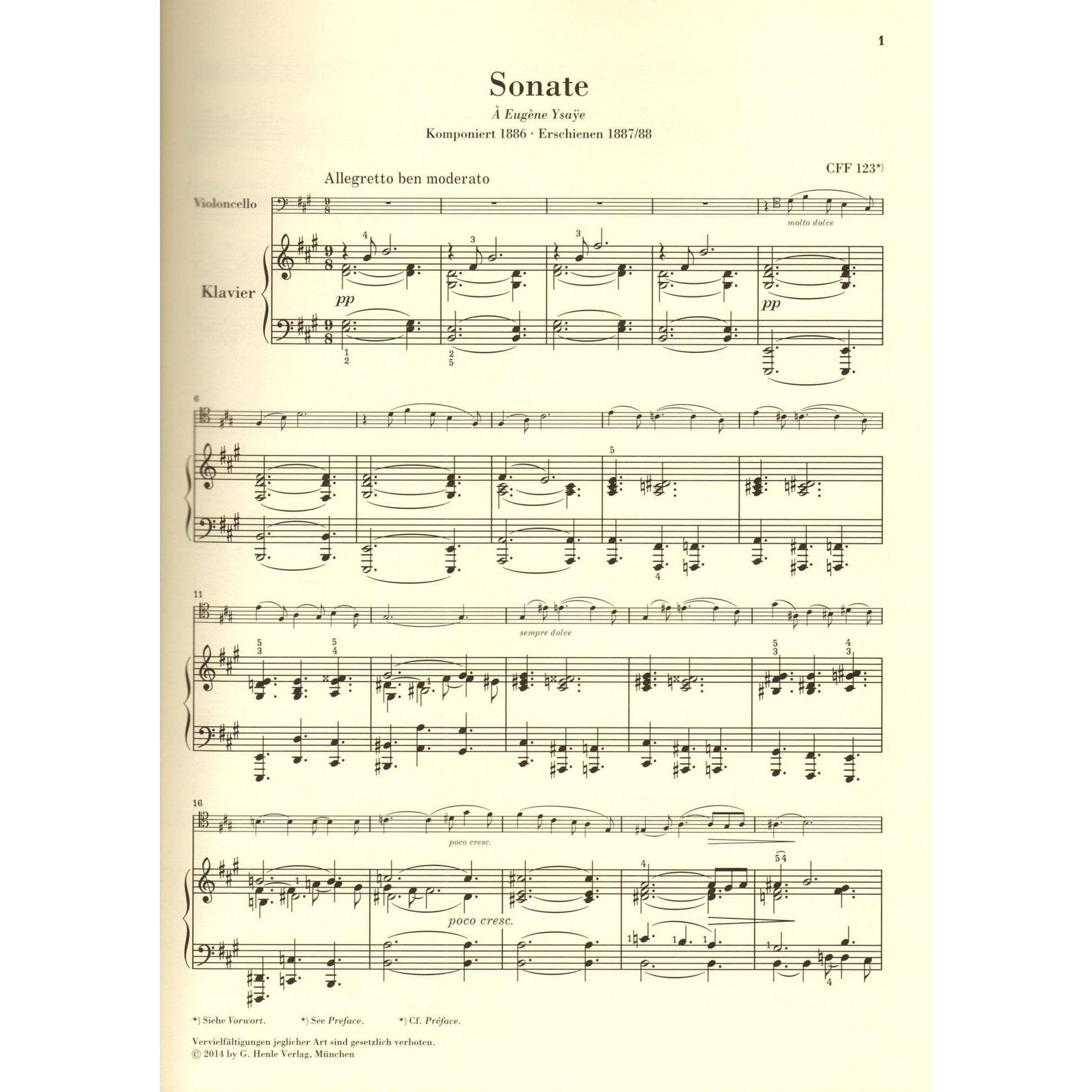 Franck, Cesar - Sonata in A Major - arranged for Cello and Piano - edited by Jost, Schilde, and Poltera - G Henle URTEXT