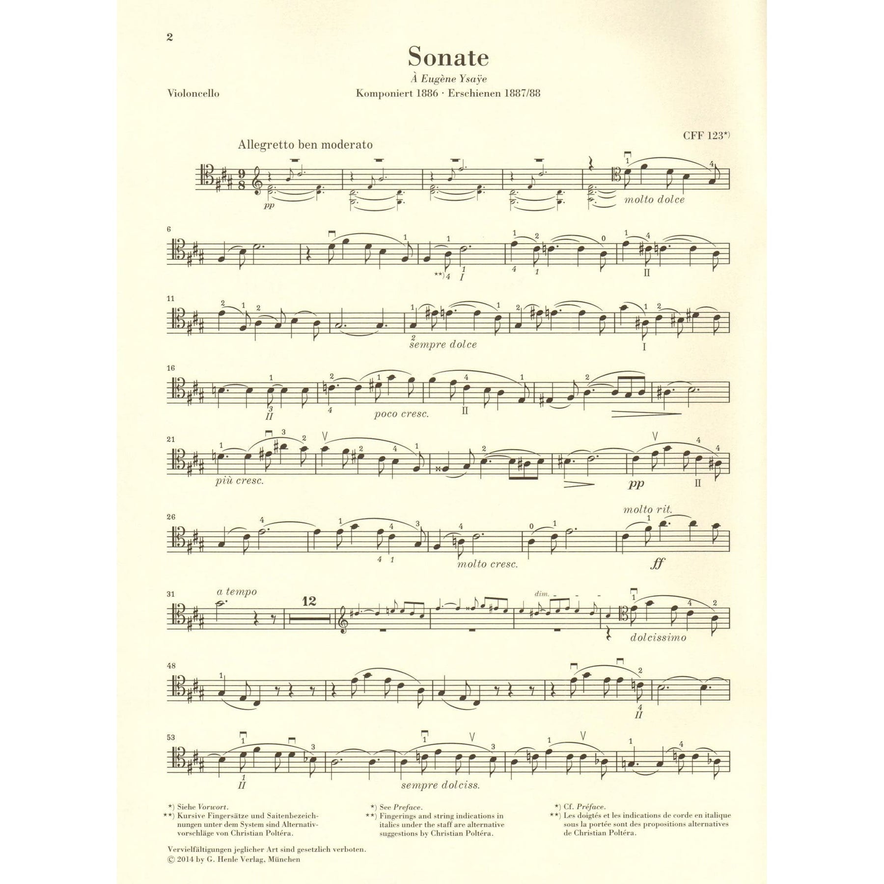 Franck, Cesar - Sonata in A Major - arranged for Cello and Piano - edited by Jost, Schilde, and Poltera - G Henle URTEXT