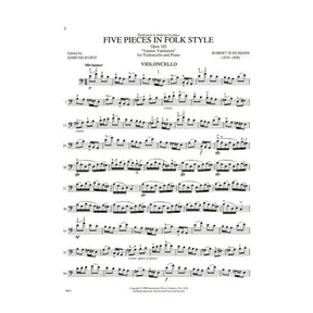 Schumann, Robert - Five Pieces in Folk Style, Op 102 For Cello and Piano Edited by Kurtz Published by International Music Company