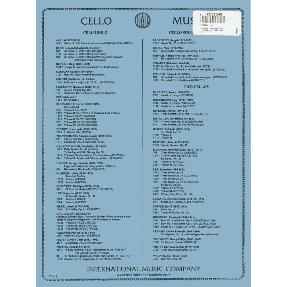 Dvorak, Antonin - Cello Concerto in B Minor, Op 104 - Cello and Piano - edited by Rose - International Music Company