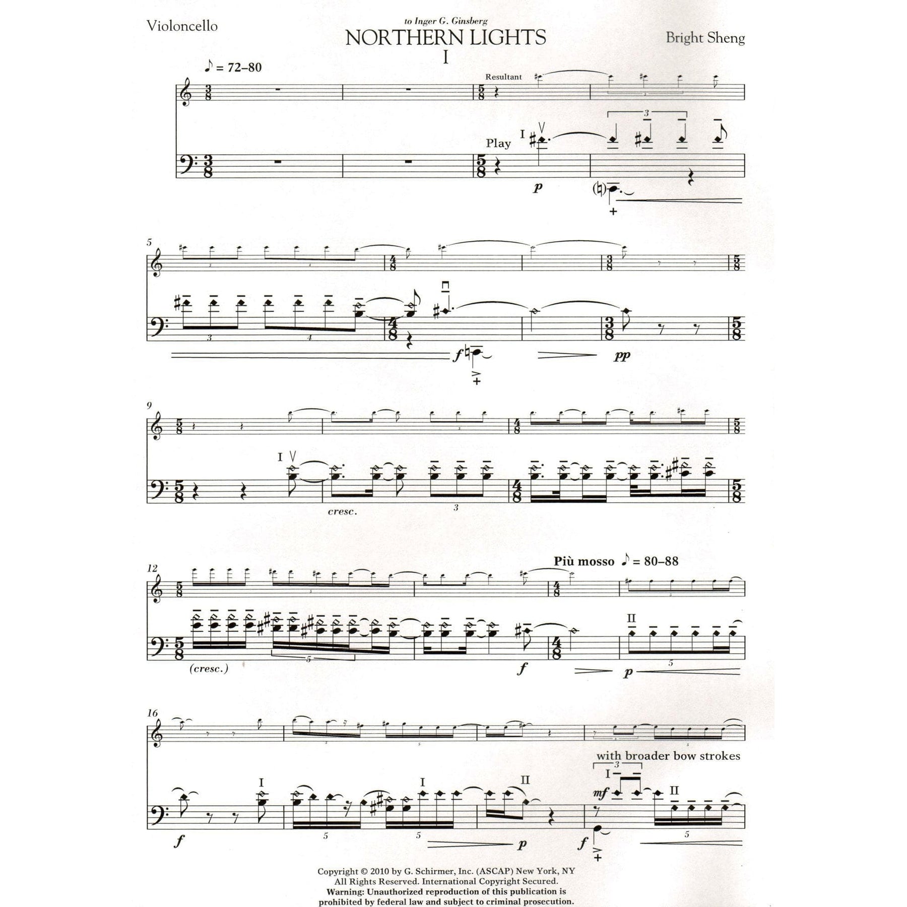 Sheng, Bright - Northern Lights - for Cello and Piano - G Schirmer Edition