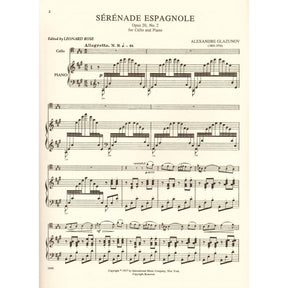 Glazunov, Alexander - Serenade Espagnole, Op 20, No 2 - Cello and Piano - edited by Leonard Rose - International Edition