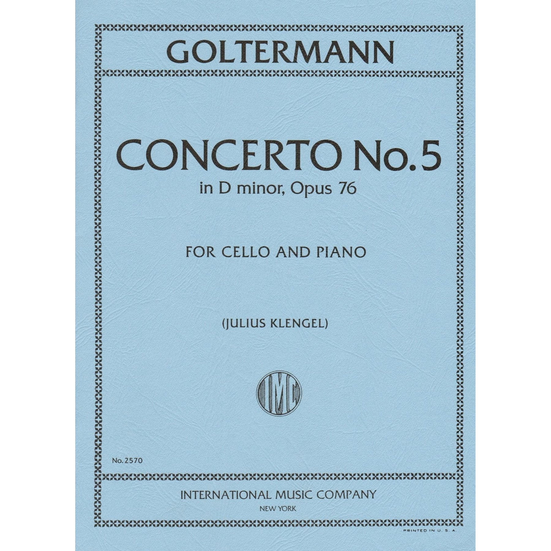 Goltermann, Georg - Concerto No 5 in d minor, Op 76 - Cello and Piano - edited by Julius Klengel - International Edition