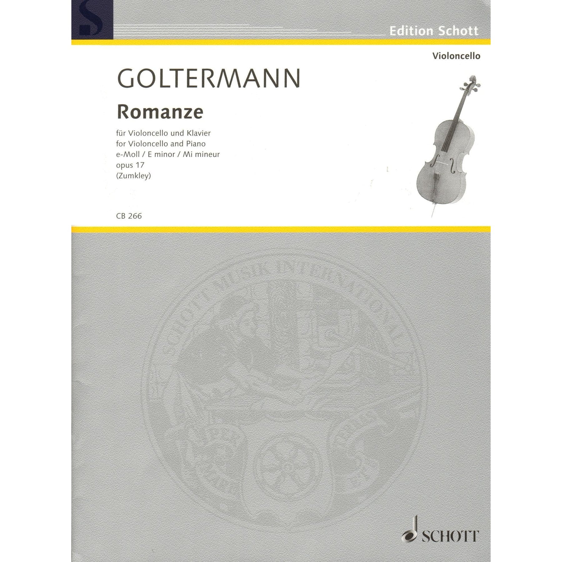 Goltermann, Georg - Romanze, Opus 17 - for Cello and Piano - edited by Fritz Zumkley - Edition Schott