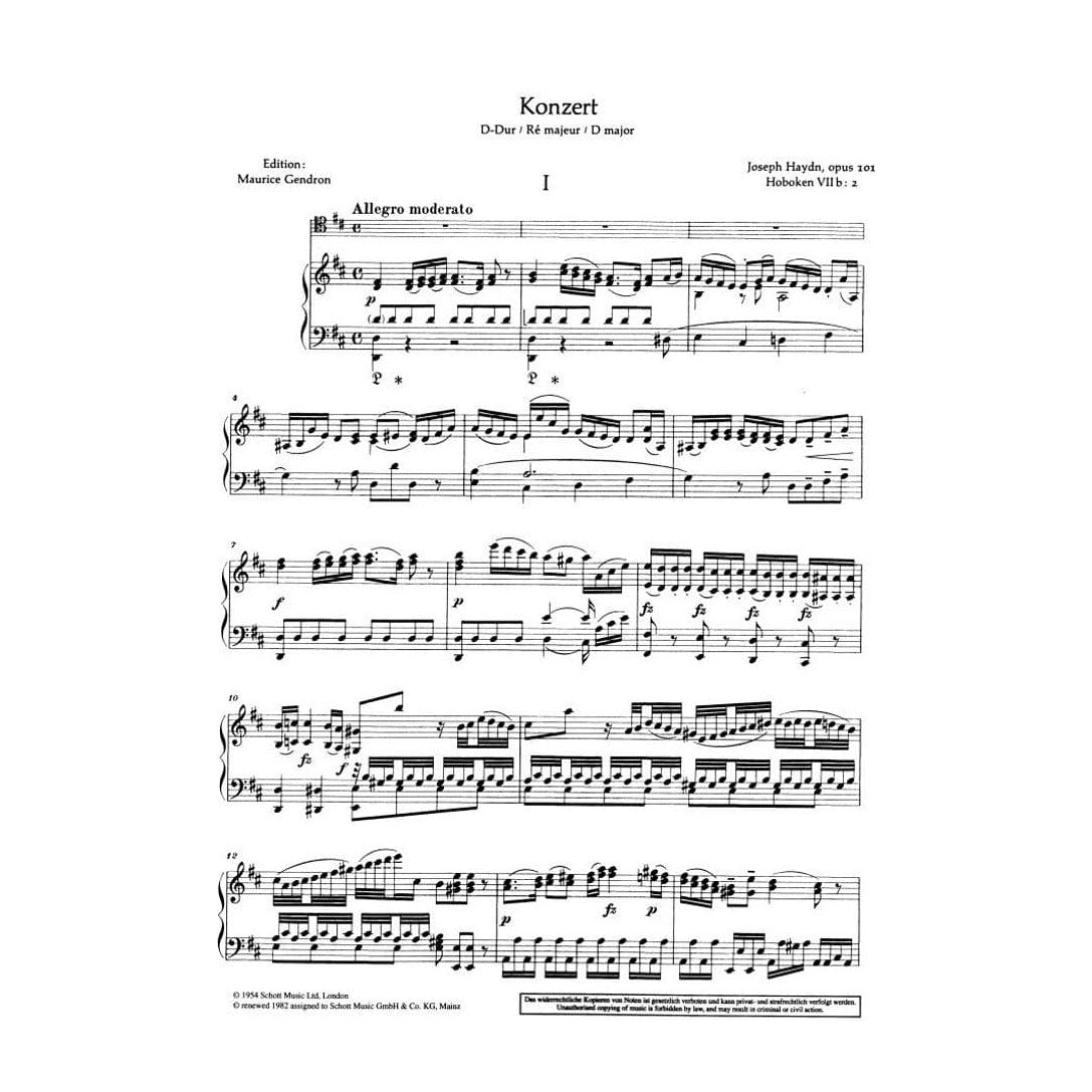 Haydn, Franz Joseph - Concerto in D Major, Hob VIIb:2  - Cello and Piano - edited by Maurice Gendron - Schott Edition