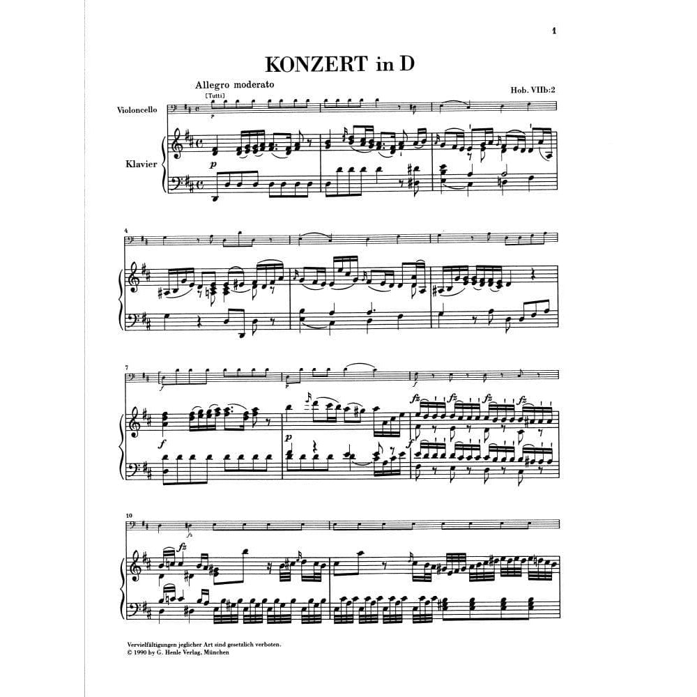 Haydn, Franz Joseph - Concerto in D Major, Hob VIIb:2 - Cello and Piano - edited by Sonja Gerlach - G Henle Verlag URTEXT