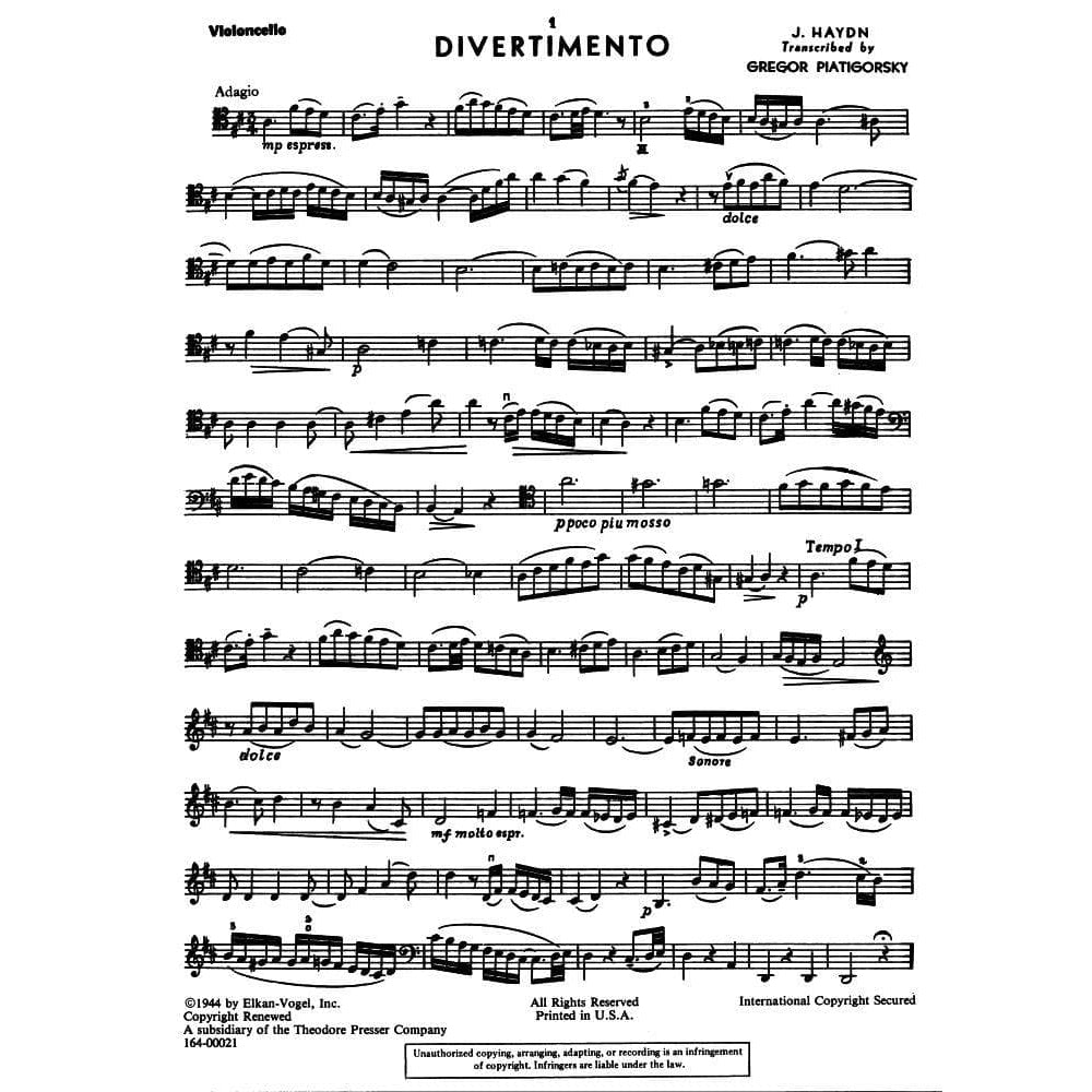 Haydn, Franz Joseph - Divertimento in D Major - Cello and Piano - edited by Gregor Piatigorsky - Elkan-Vogel Edition