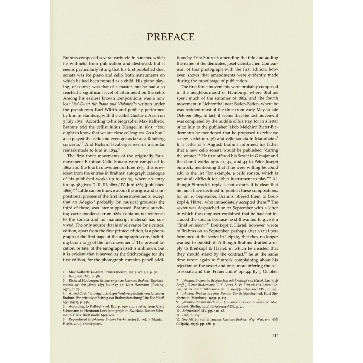 Brahms, Johannes - Sonata in E minor, Op 38 - for Cello and Piano - edited by Clive Brown, Kate Bennett Wadsworth, and Neal Peres Da Costa - Barenreiter URTEXT