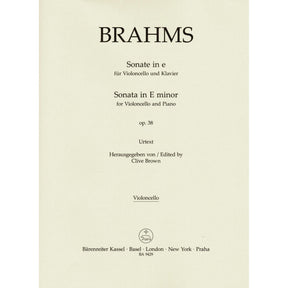Brahms, Johannes - Sonata in E minor, Op 38 - for Cello and Piano - edited by Clive Brown, Kate Bennett Wadsworth, and Neal Peres Da Costa - Barenreiter URTEXT