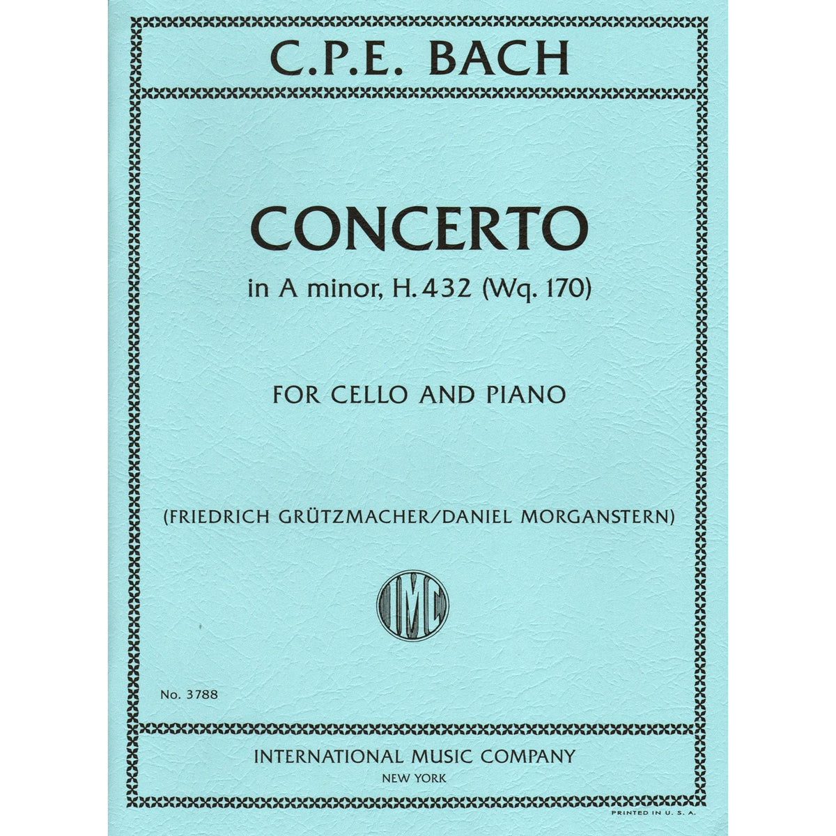 Bach, C.P.E. - Concerto in A minor, H. 432 (Wq. 170) - Cello and Piano - edited by Grutzmacher/Morganstern - International Edition