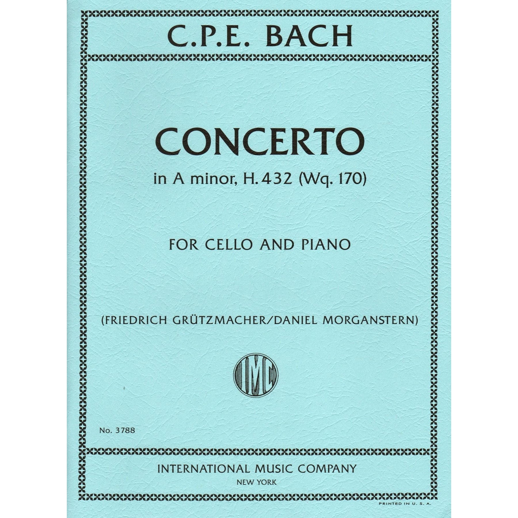 Bach, C.P.E. - Concerto in A minor, H. 432 (Wq. 170) - Cello and Piano - edited by Grutzmacher/Morganstern - International Edition