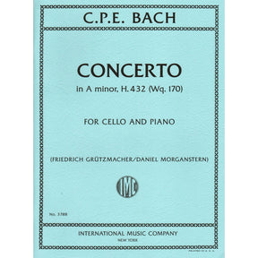 Bach, C.P.E. - Concerto in A minor, H. 432 (Wq. 170) - Cello and Piano - edited by Grutzmacher/Morganstern - International Edition