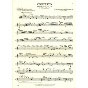 Bach, C.P.E. - Concerto in A minor, H. 432 (Wq. 170) - Cello and Piano - edited by Grutzmacher/Morganstern - International Edition