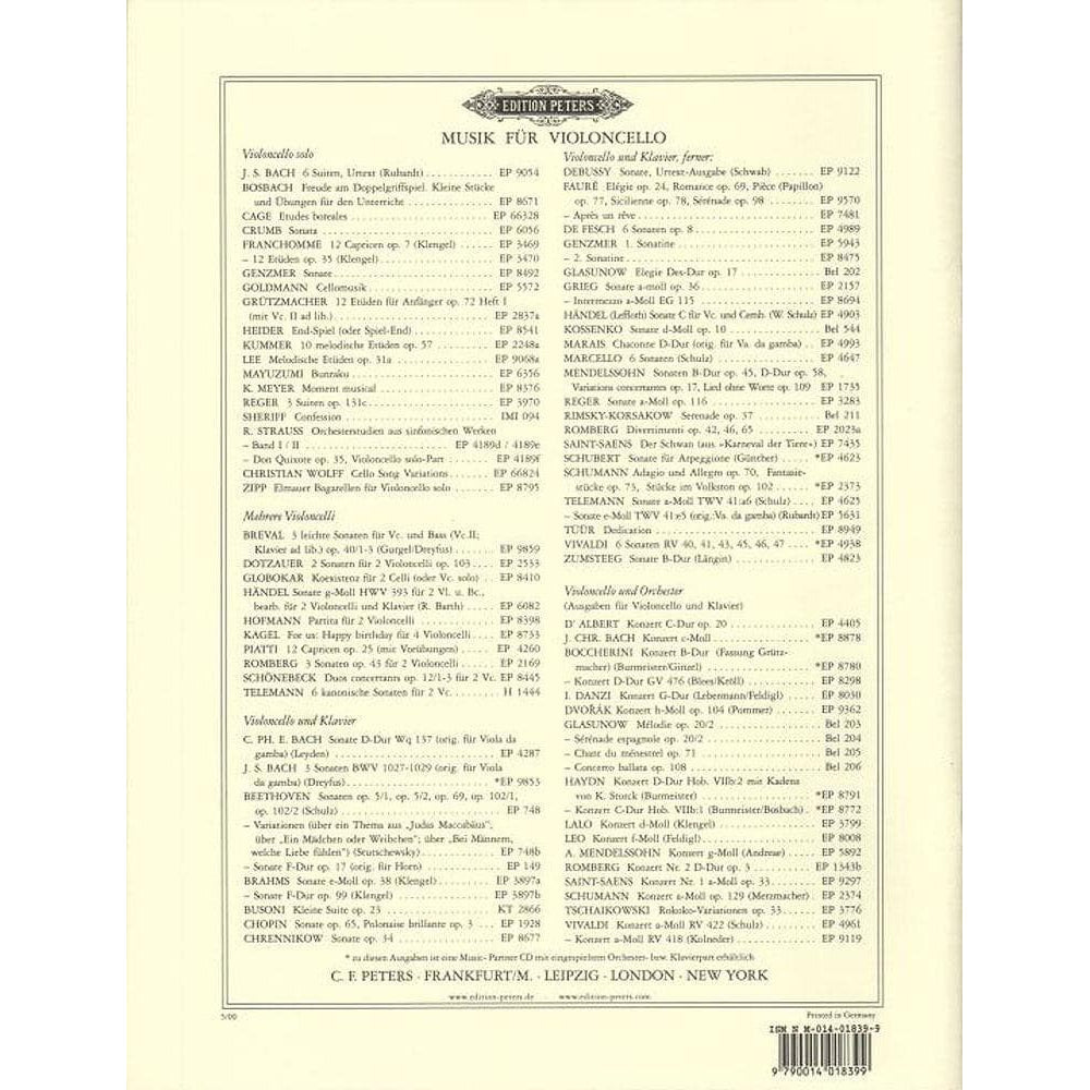 Lalo, Edouard - Concerto in d minor - Cello and Piano - edited by Julius Klengel - Edition Peters