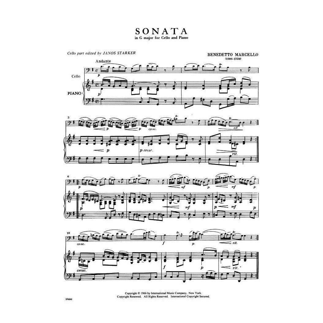 Marcello, Benedetto - Two Sonatas (in C Major and G Major) - Cello and Piano - edited by János Starker - International Music Co