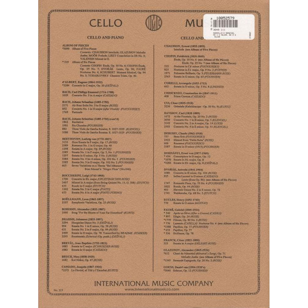 Marcello, Benedetto - Two Sonatas (in C Major and G Major) - Cello and Piano - edited by János Starker - International Music Co