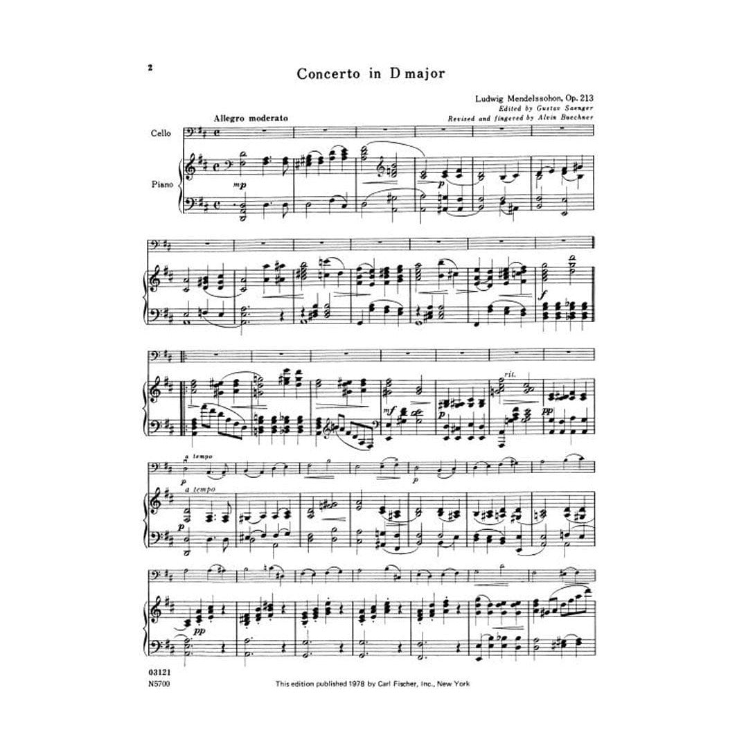 Mendelssohn, Ludwig - Student Concerto in D Major, Op 213 - Cello and Piano - Carl Fischer Edition