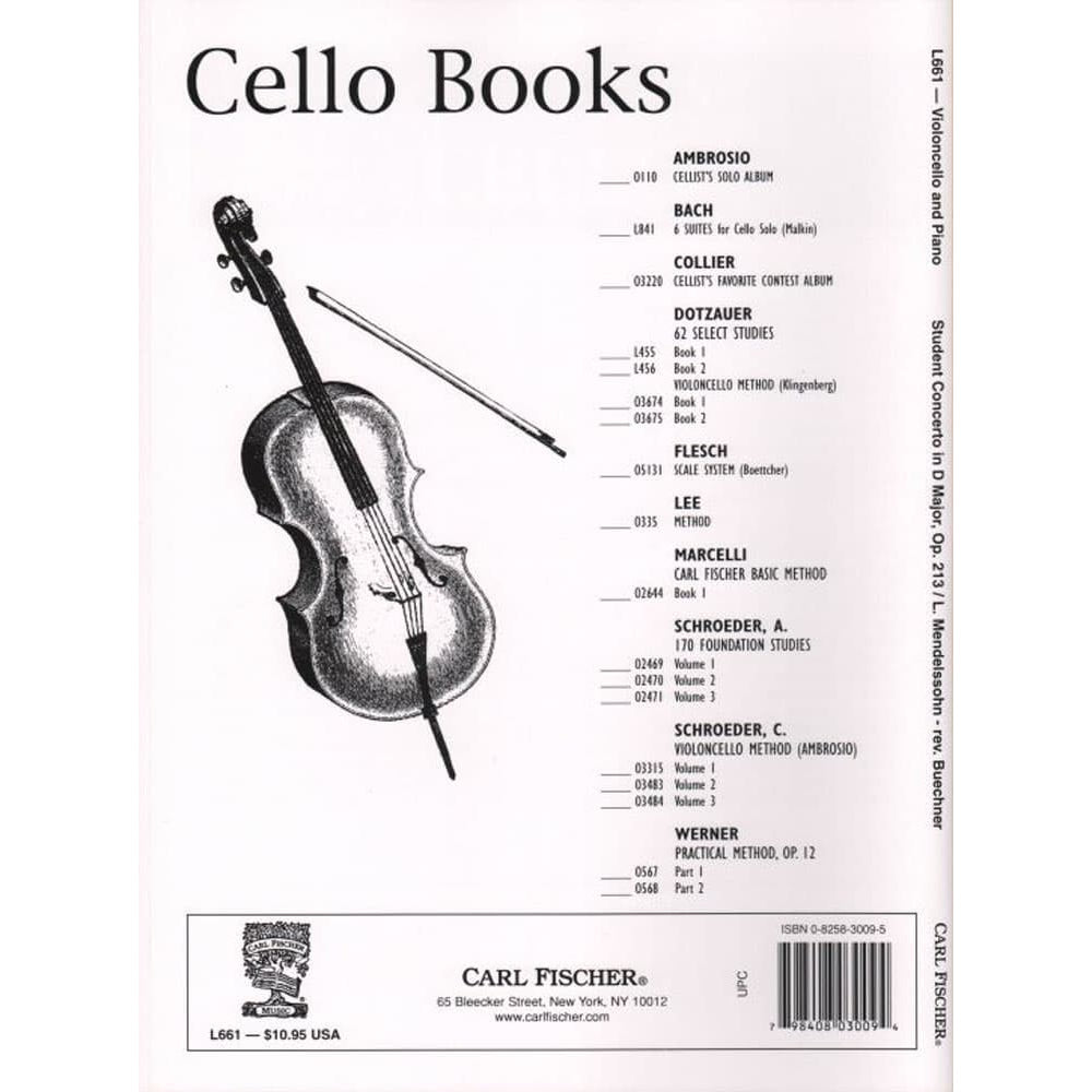 Mendelssohn, Ludwig - Student Concerto in D Major, Op 213 - Cello and Piano - Carl Fischer Edition