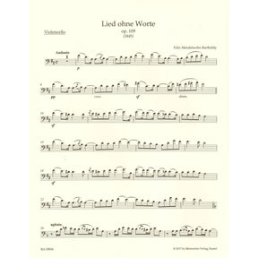 Mendelssohn, Felix - Song without Words - for Cello and Piano - Barenreiter URTEXT Edition