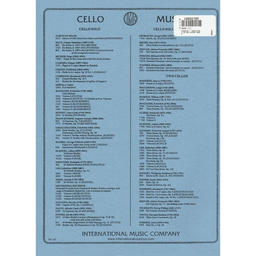 Paganini, Niccolò - Variations on One String on a Theme by Rossini ("Moses") - Cello and Piano - edited by Pierre Fournier - Published by International Music Company