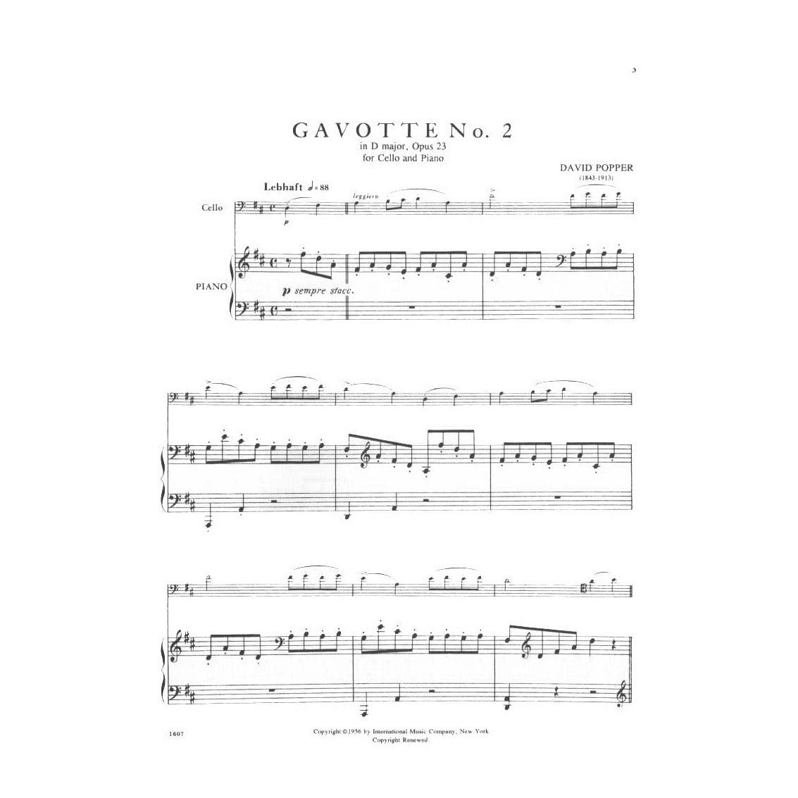 Popper, David - Gavotte No 2 In D Major Op 23 - for Cello and Piano - edited by Leonard Rose - International Music Co