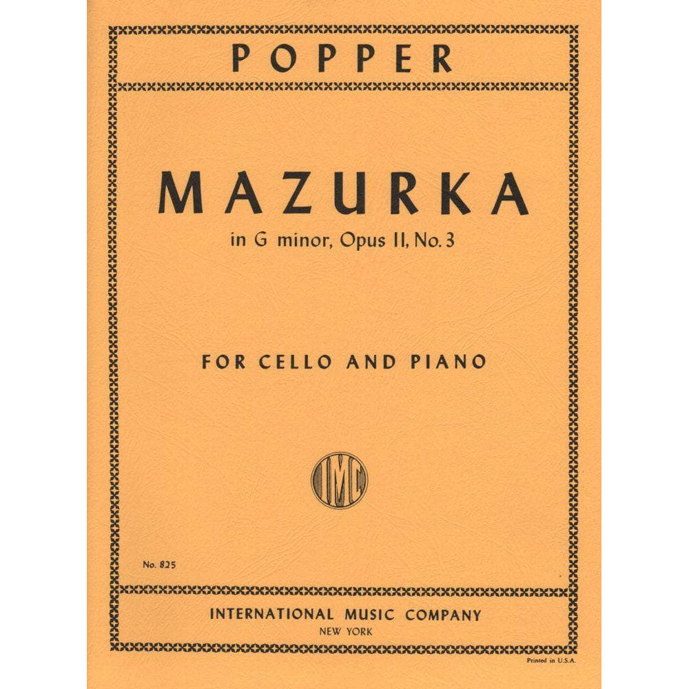 Popper, David - Mazurka in G Minor, Op 11 No 3 - for Cello and Piano - International Music Co