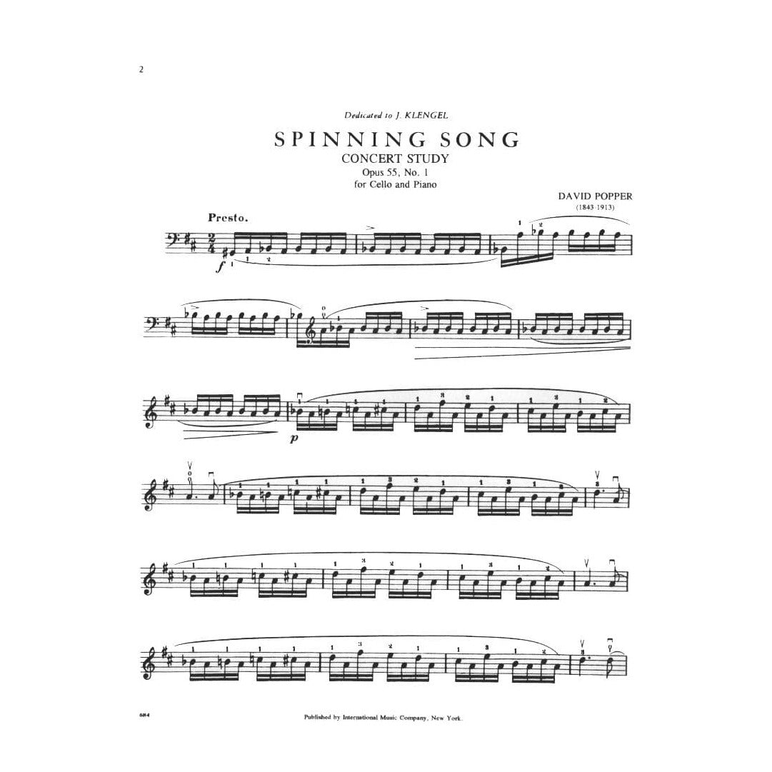 Popper, David - Spinning Song, Op 55, No1 - for Cello and Piano - International Music Co