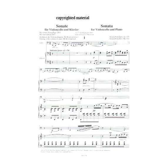 Prokofiev, Sergey - Cello Sonata in C Major, Op 119 - for Cello and Piano - edited by Rostropovich - Sikorski