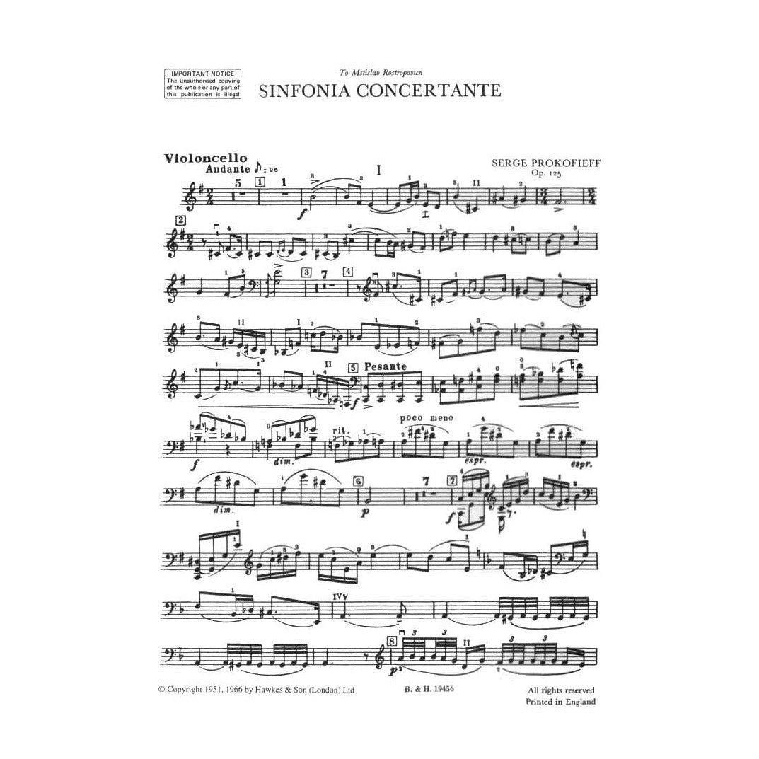 Prokofiev, Sergey -  Sinfonia Concertante, Op. 125 - for Cello and Piano - Edited by Rostropovich - Boosey and Hawkes