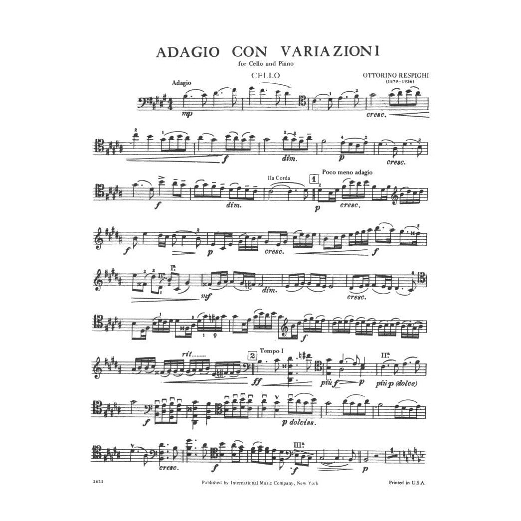 Respighi, Ottorino - Adagio con Variazoni - for Cello and Piano - International Music Company