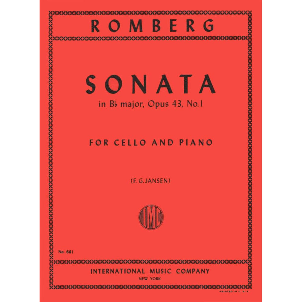 Romberg, Bernhard - Cello Sonata in B-Flat Major, Op 43 No 1 - for Cello and Piano - edited by F G Jansen - International Music Company