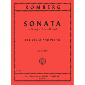 Romberg, Bernhard - Cello Sonata in B-Flat Major, Op 43 No 1 - for Cello and Piano - edited by F G Jansen - International Music Company