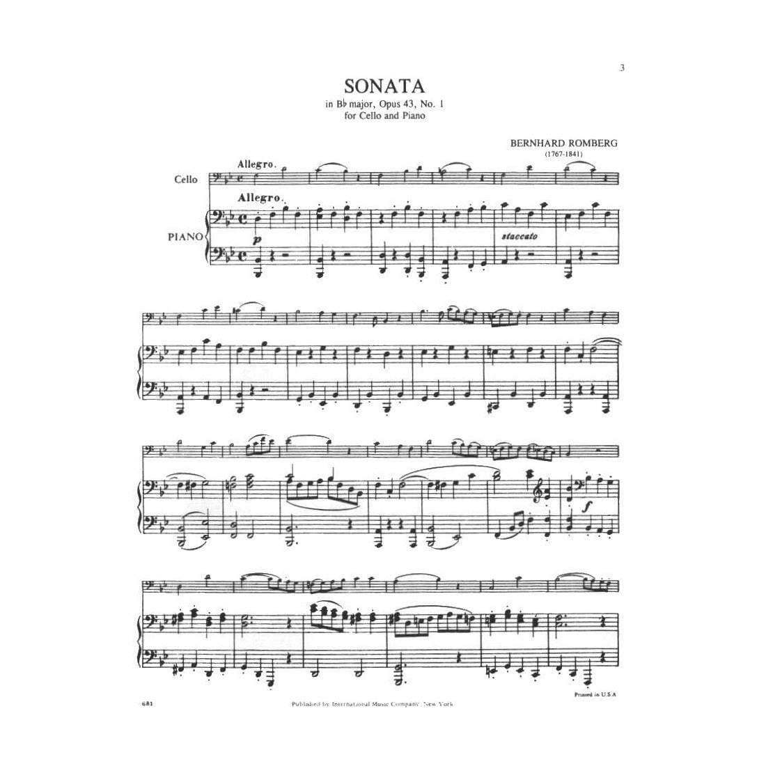 Romberg, Bernhard - Cello Sonata in B-Flat Major, Op 43 No 1 - for Cello and Piano - edited by F G Jansen - International Music Company