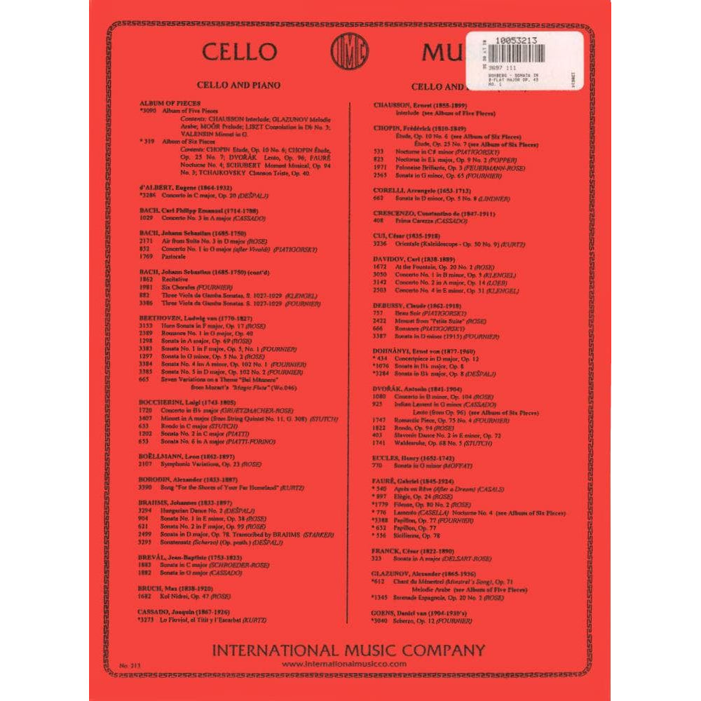 Romberg, Bernhard - Cello Sonata in B-Flat Major, Op 43 No 1 - for Cello and Piano - edited by F G Jansen - International Music Company