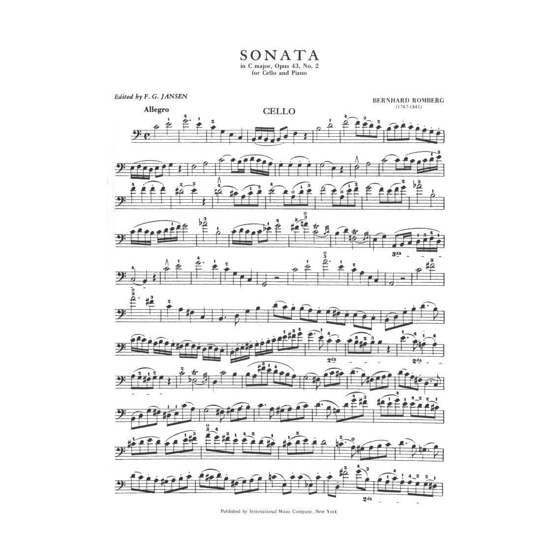 Romberg, Bernhard - Cello Sonata in C Major, Op 43 No 2 - for Cello and Piano - edited by F G Jansen - International Music Company