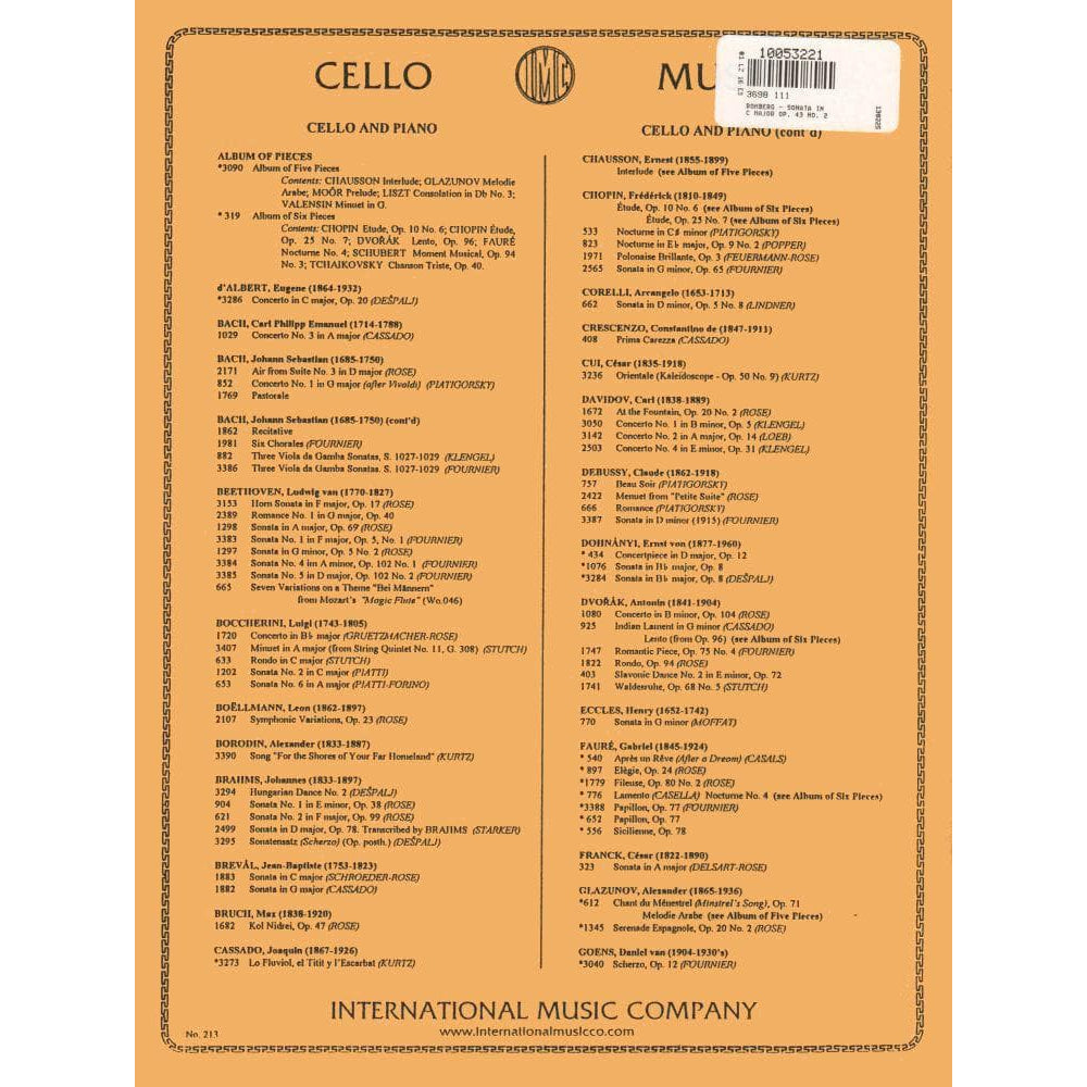 Romberg, Bernhard - Cello Sonata in C Major, Op 43 No 2 - for Cello and Piano - edited by F G Jansen - International Music Company