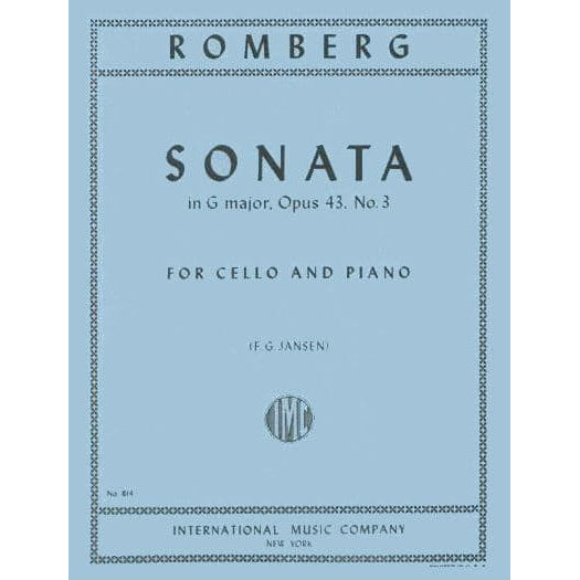Romberg, Bernhard - Cello Sonata in G Major, Op 43 No 3 - for Cello and Piano - edited by F G Jansen - International Music Company